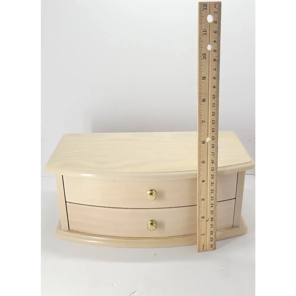 Wood Jewelry Box 2 Drawer Organizer Mirror Ring Storage Pink Lined Wooden Chest